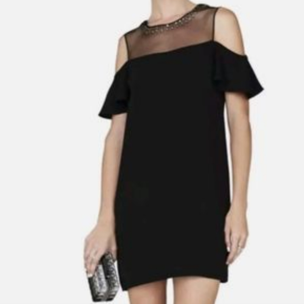 BCBGMaxazaria EUC Cold Shoulder Embellished Cocktail Sheath Dress